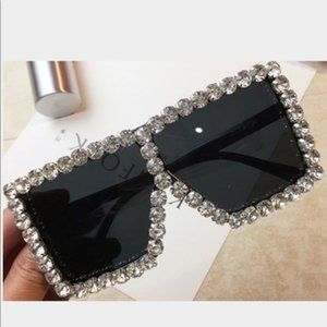 Statement Rhinestone Sunglasses - Oversized - New with Case